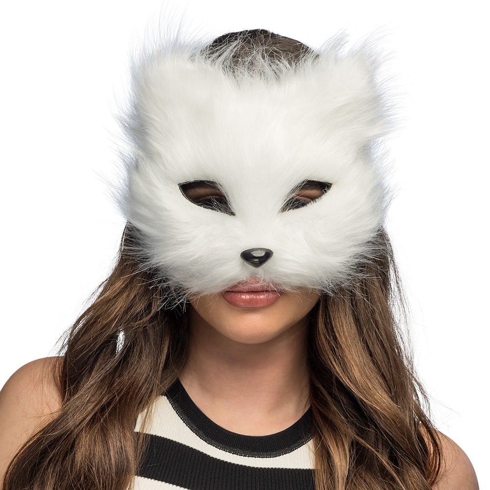 Hvid Kat Halvmaske | Kat Maske - Hovedtilbehør - Temashop