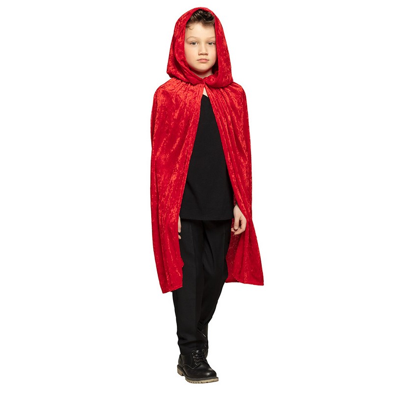 Velour Børnekappe Rød (115 cm) | Vampyr Kappe - Beklædning - Temashop