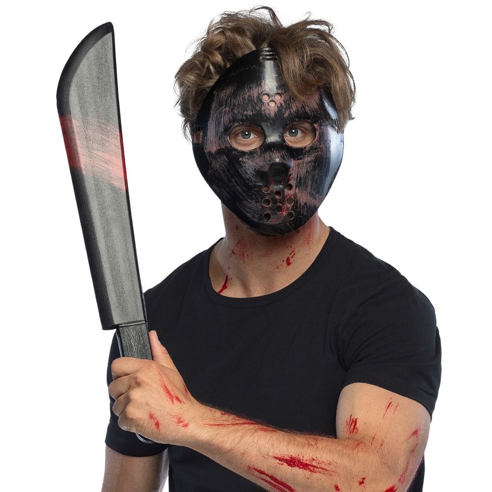 Killer Maske Og Machete (53 cm) | Halloween Våben - Kropstilbehør - Temashop