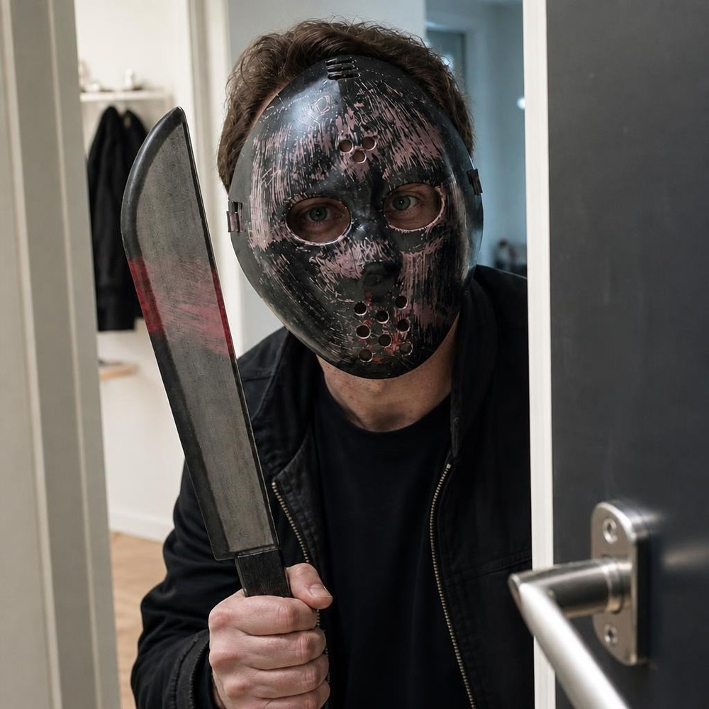 Killer Maske Og Machete (53 cm) | Halloween Våben - Kropstilbehør - Temashop