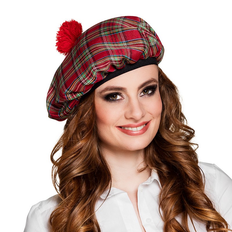 Skotsk Tam-o'Shanter Hat Rød (58 cm) | Skotland Hat / Hue / Hjelm - Hovedtilbehør - Temashop
