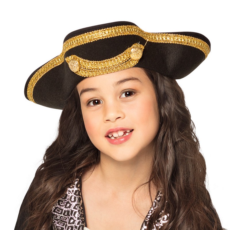 Pirat Børnehat Guld/Sort (55 cm) | Pirat Hat / Hue / Hjelm - Hovedtilbehør - Temashop