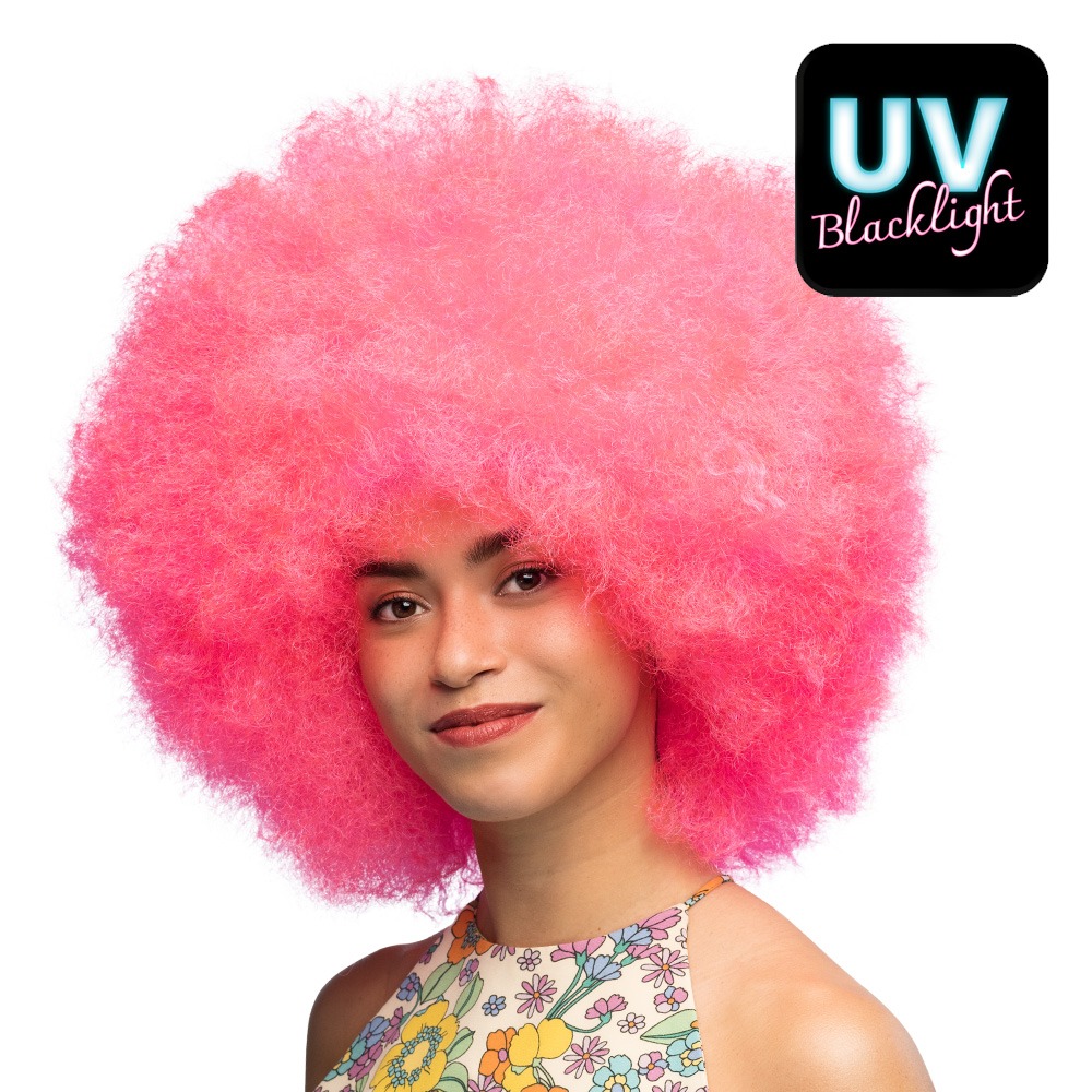 Neon Afro Paryk Pink | UV / Neon Paryk - Hovedtilbehør - Temashop