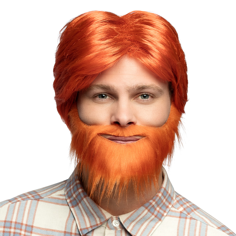Dude Paryk & Skæg Orange | Orange tema Paryk - Hovedtilbehør - Temashop