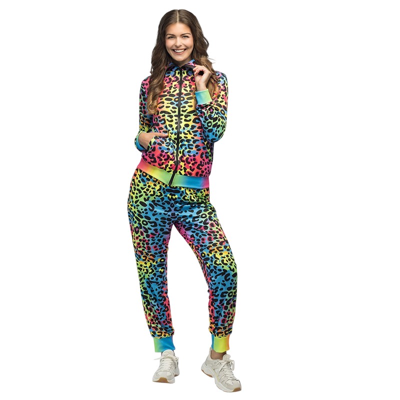 Leopard Art Babe UV Træningsdragt Kostume - Temafester kostume til voksne i størrelserne S-XL | UV / Neon kostume til kvinder - Temashop