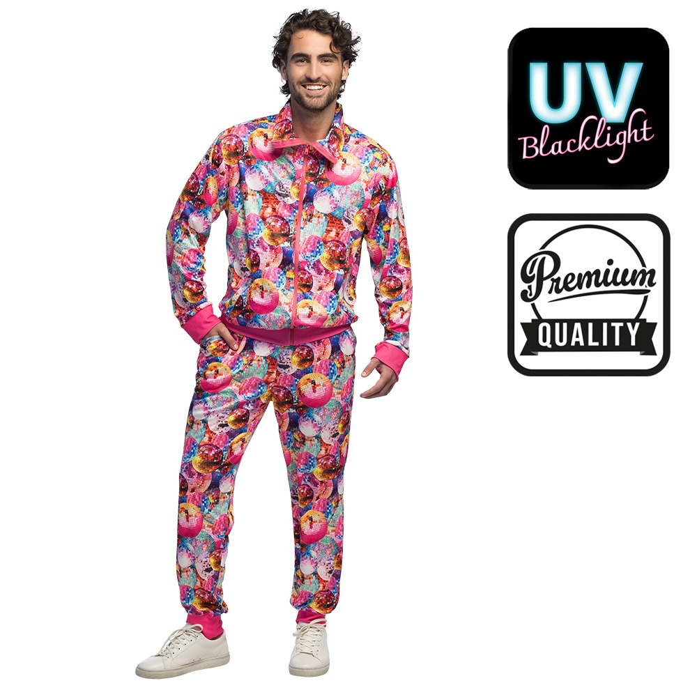 Dancing Dude UV Træningsdragt Kostume Pink | UV / Neon kostume til mænd - Temashop