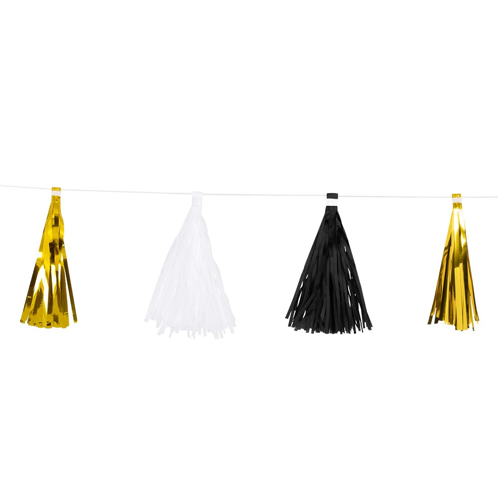 Studenter Kvast Guirlande Guld/Hvid/Sort - 1 stk (3 m) | Studerende Guirlander - Temashop
