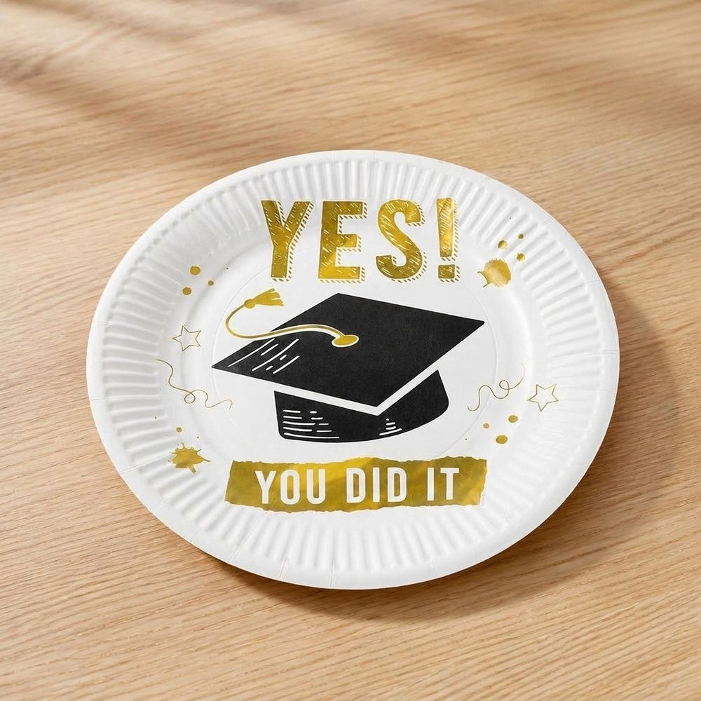 Student Paptallerkener Hvid - 8 stk (Ø 23 cm) | Studerende Tallerkner - Temashop
