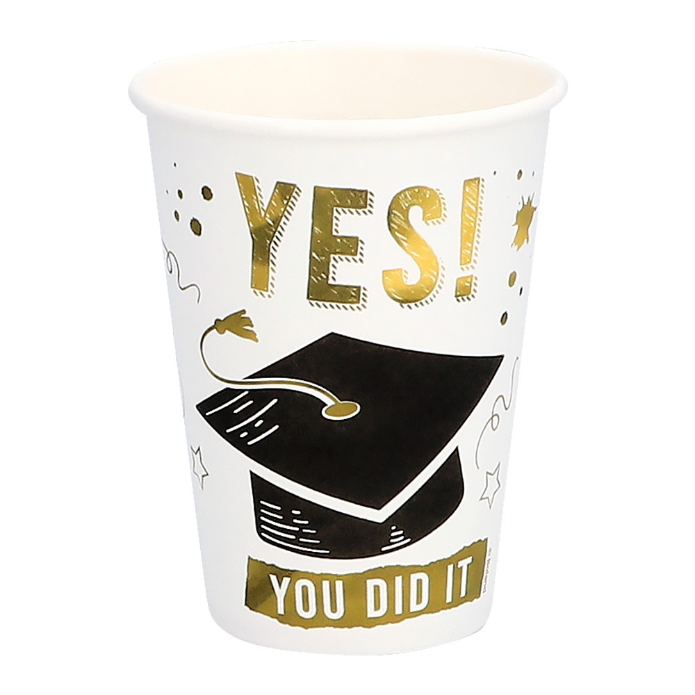Student Papkrus Hvid/Guld - 8 stk (250 ml) | Studerende Krus - Temashop