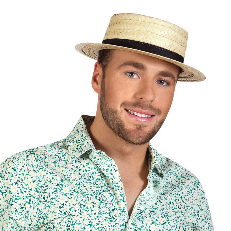 Boater Stråhat (58 cm) | Landmand Hat / Hue / Hjelm - Hovedtilbehør - Temashop