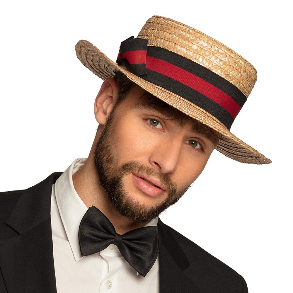 Boater Stråhat Beige Bånd (58 cm) | Gentleman Hat / Hue / Hjelm - Hovedtilbehør - Temashop