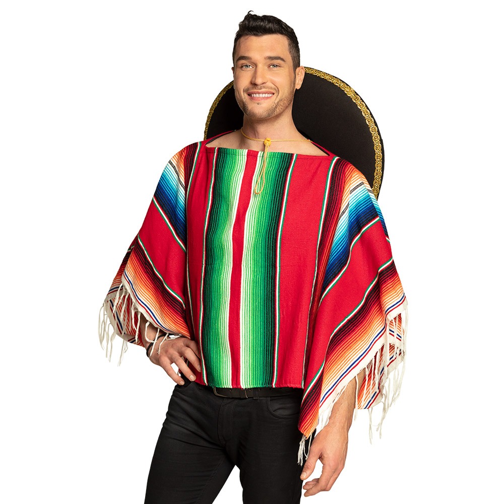 Mexicansk Poncho Rød | Mexico kostume til mænd - Temashop