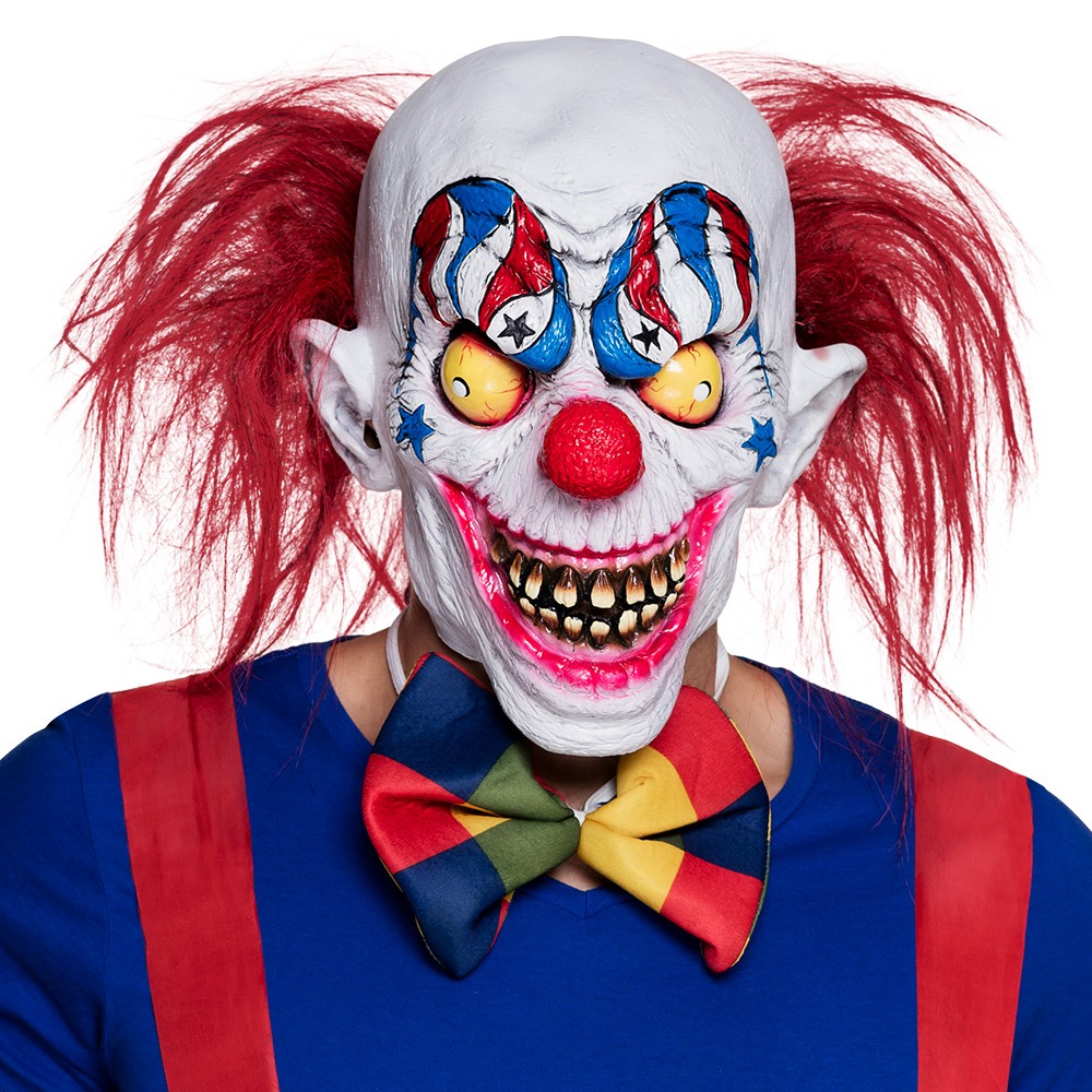Uhyggelig Klovn Maske Med Hår | Horror Clown Maske - Hovedtilbehør - Temashop