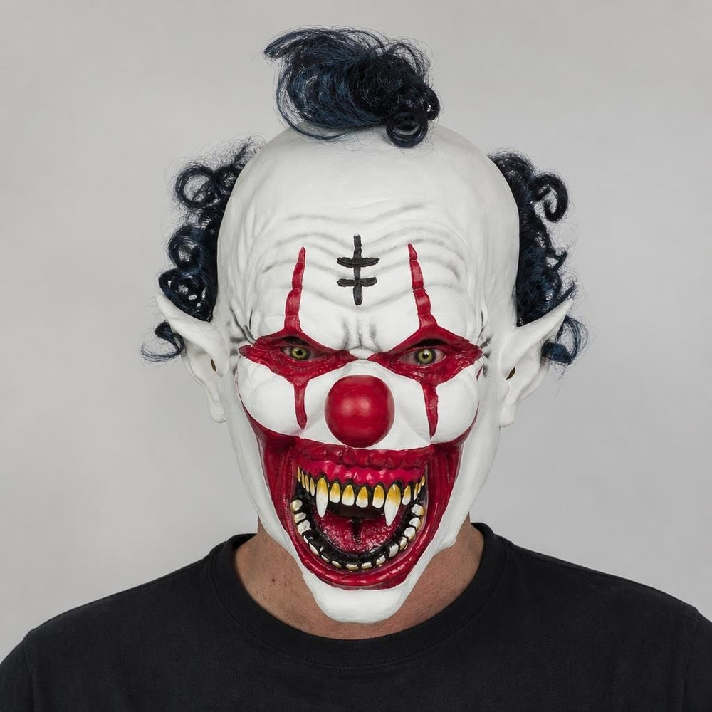 Vampyr Klovn Maske Med Hår | Horror Clown Maske - Hovedtilbehør - Temashop