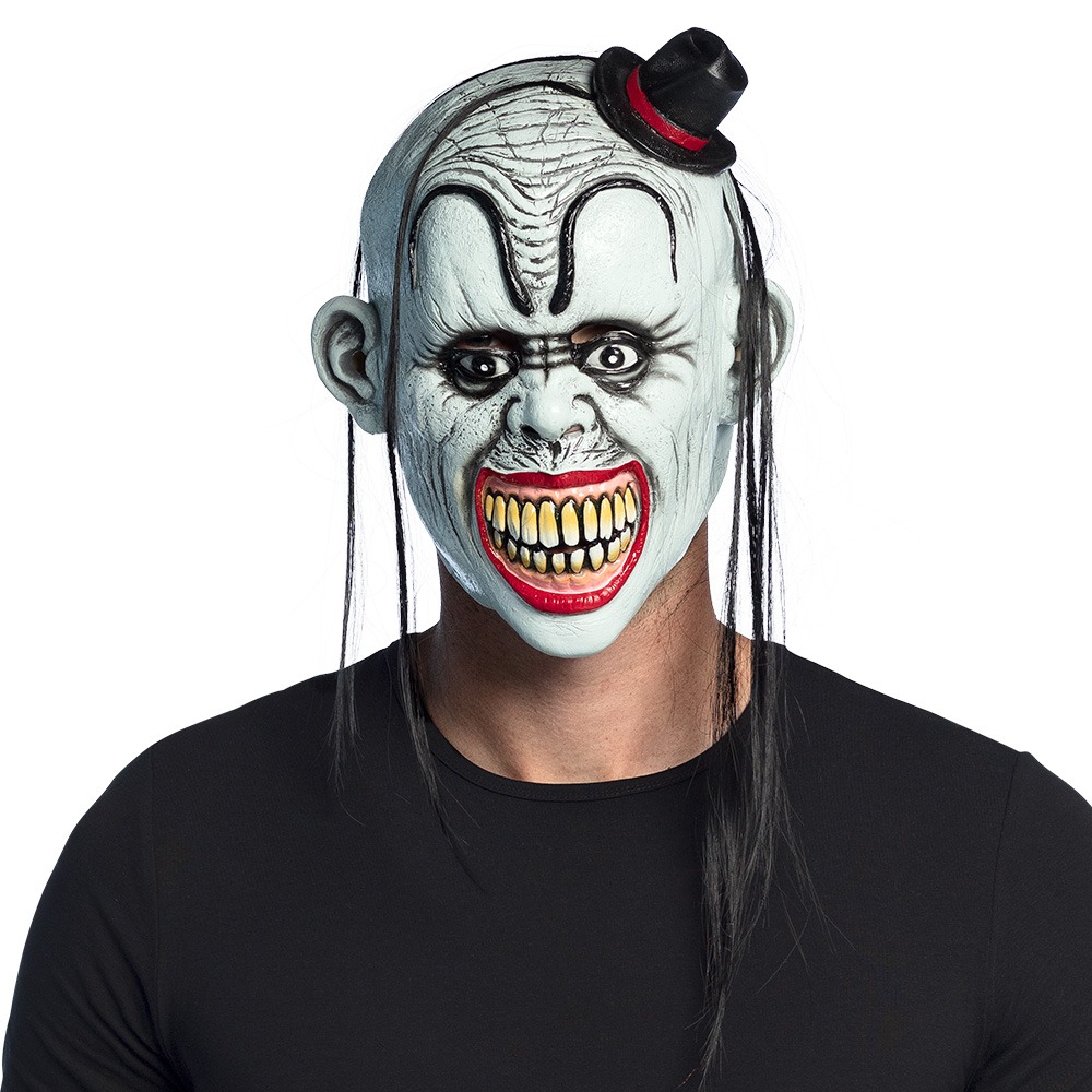 Ond Klovn Maske Med Hår | Horror Clown Maske - Hovedtilbehør - Temashop