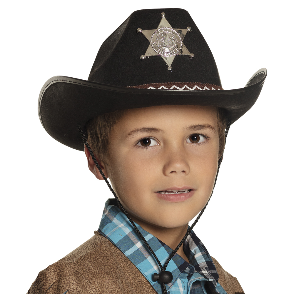 Børne Cowboyhat Sort | Det vilde vesten Hat / Hue / Hjelm - Hovedtilbehør - Temashop