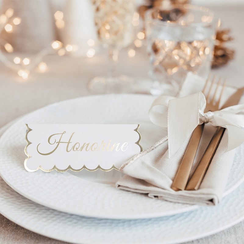 Bordkort Hvid/Guld - 8 stk (8 cm x 10 cm) - Temashop