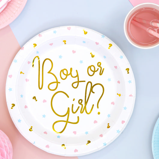 Boy or Girl Paptallerkener - 6 stk (23 cm) | Babyshower Tallerkner - Temashop