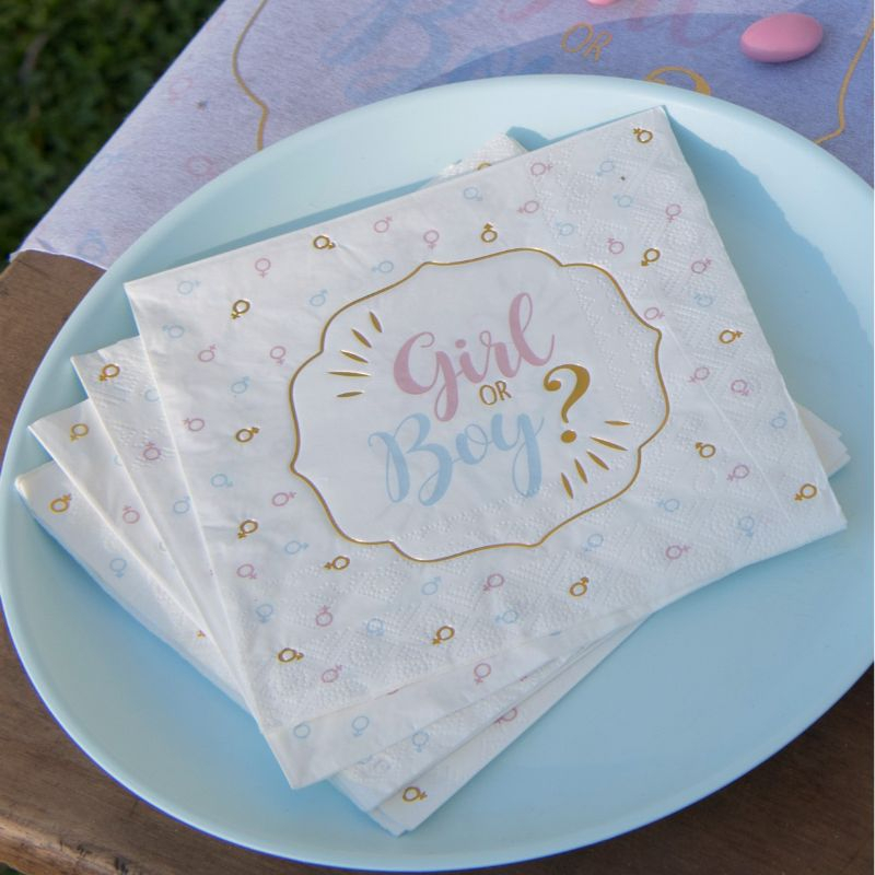 Boy Or Girl Servietter - 20 stk (33 x 33 cm) | Gender Reveal Servietter - Temashop