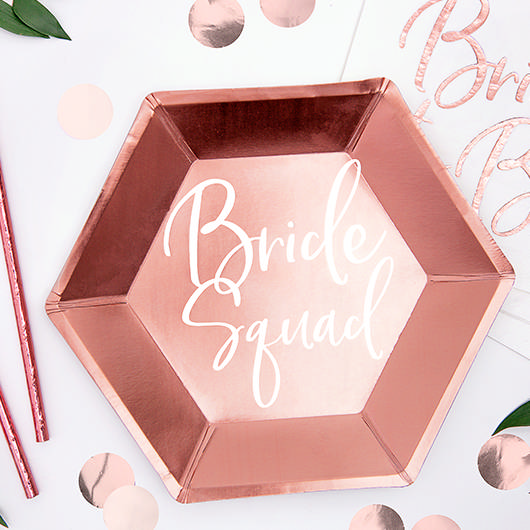 Bride Squad Paptallerkener Rosaguld - 6 stk (23 cm) | Bachelorette Tallerkner - Temashop