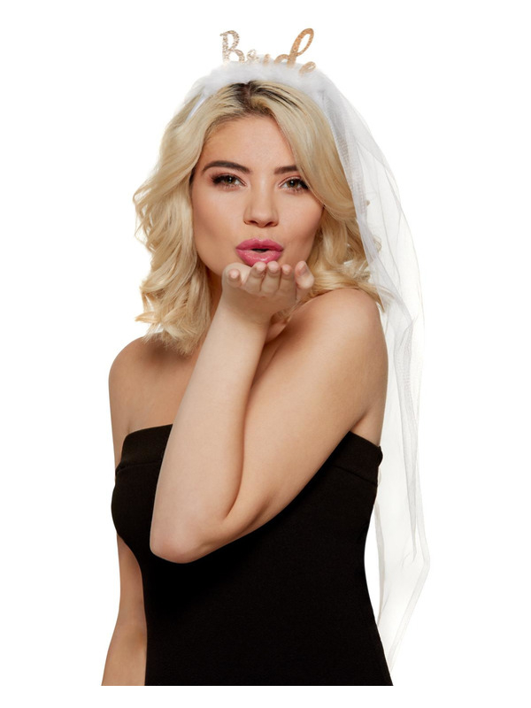 Bride Tiara Med Slør Hvid | Bachelorette Hårbøjle / Pandebånd / Hårbånd - Hovedtilbehør - Temashop