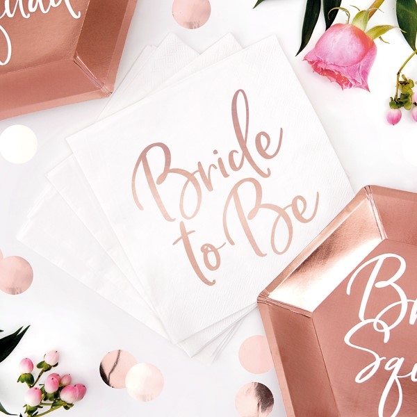 Bride To Be Servietter Rosaguld - 20 stk (33 x 33 cm) | Bachelorette Servietter - Temashop