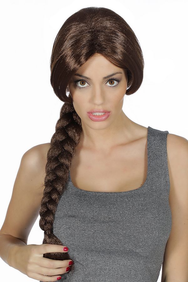 Fletning Paryk Brun | Lara Croft Paryk - Hovedtilbehør - Temashop