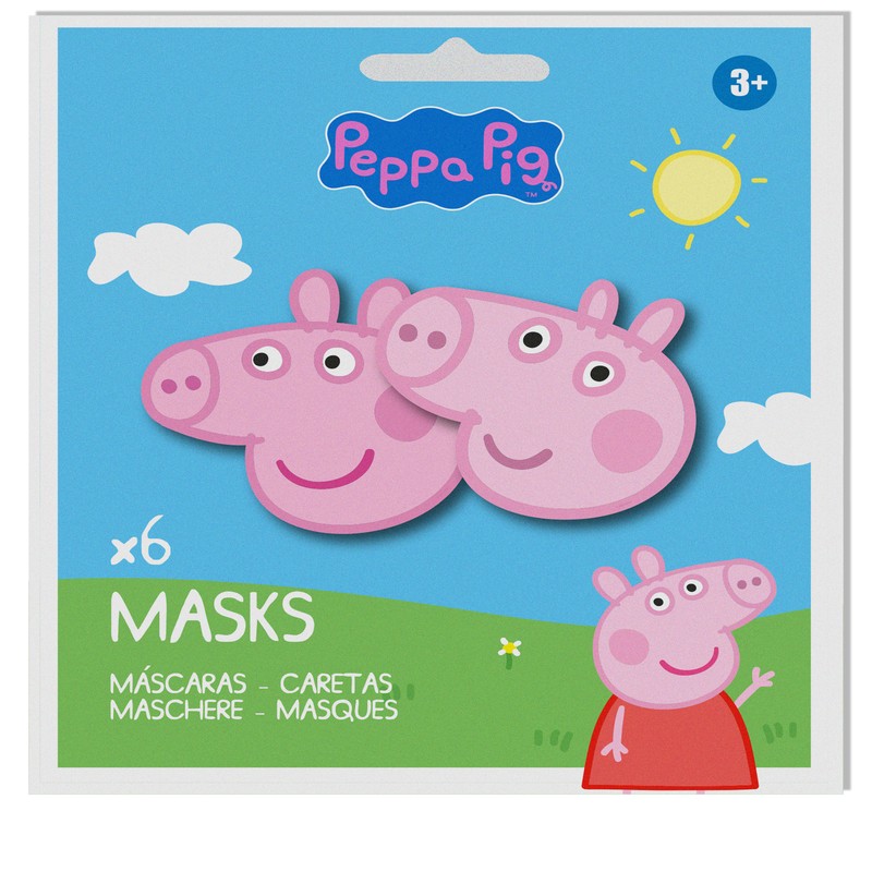 Gurli Gris Ansigtsmasker - 6 stk (20 x 28 cm) | Gurli Gris Partymasker - Temashop