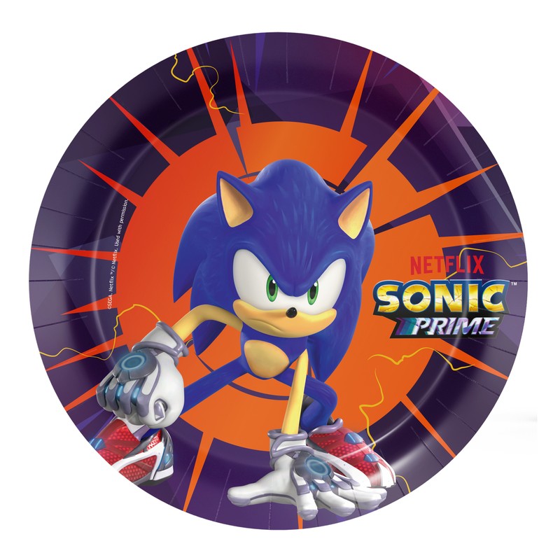 Sonic Prime Netflix Paptallerkener - 8 stk (Ø 18 cm) | Sonic Tallerkner - Temashop