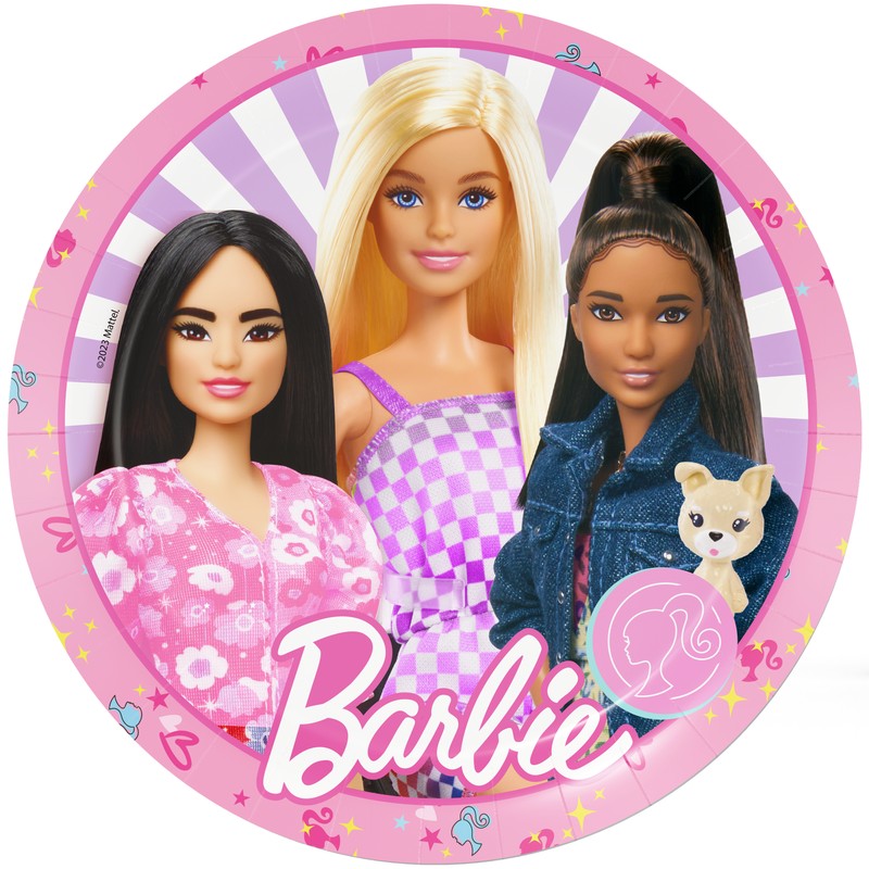 Barbie Paptallerkener - 8 stk (Ø 23 cm) | Barbie Tallerkner - Temashop