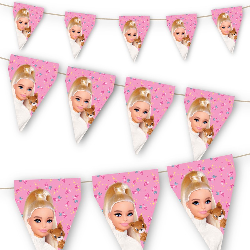 Barbie Vimpelguirlande Lyserød - 1 stk (3 m) | Barbie Guirlander - Temashop