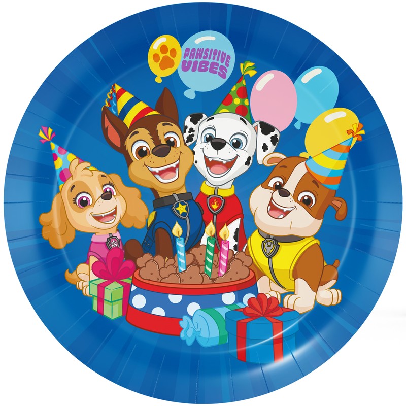 Paw Patrol Pawsitive Vibes Paptallerkener - 8 stk (Ø 23 cm) | Paw Patrol Tallerkner - Temashop