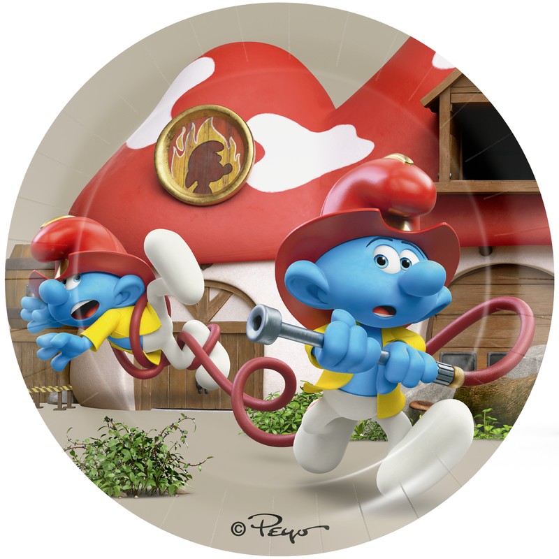 Smurfs Paptallerkener - 8 stk (Ø 23 cm) | Smølf Tallerkner - Temashop