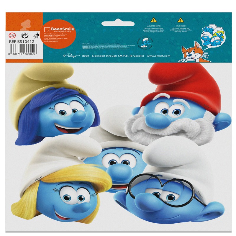 Smurfs Ansigtsmasker - 6 stk (20 x 28 cm) | Smølf Partymasker - Temashop
