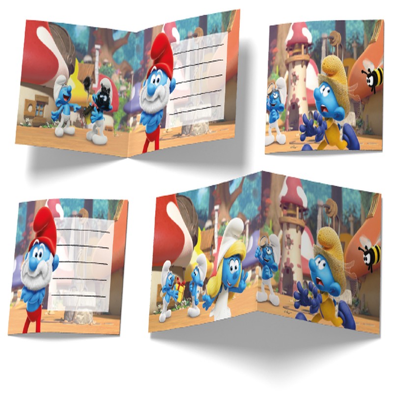 Smurfs Invitationer - 6 stk (6 x 8 cm) | Smølf Invitationer - Temashop