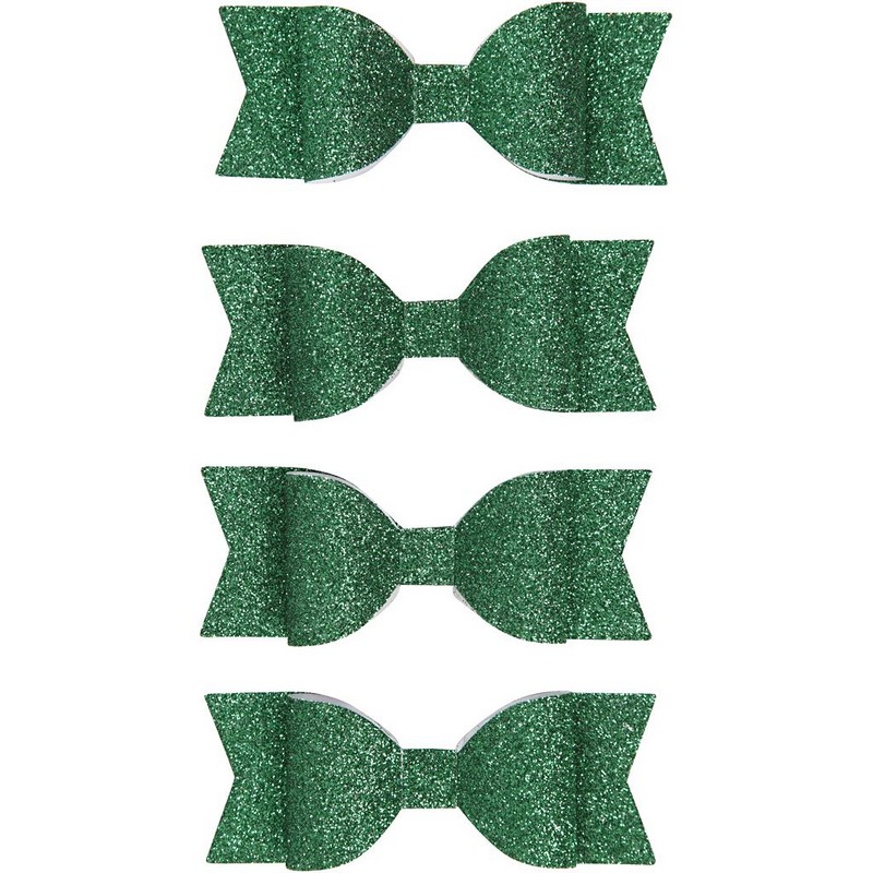 Glitrende Sløjfer Grøn - 4 stk (3,1 x 8,5 cm) | Grønt tema Bånd - Temashop