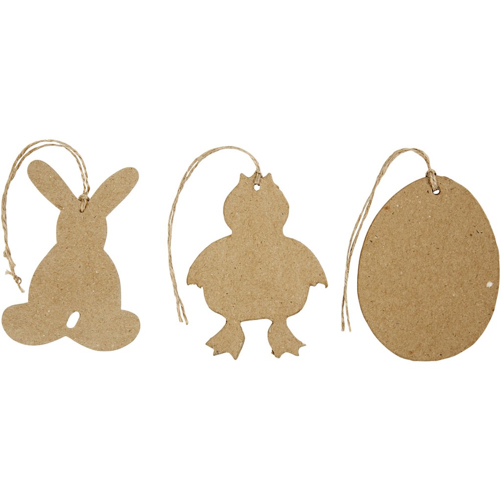 Påskeophæng Kanin/Kylling/Æg Kraft - 6 stk (10 cm) | Påske Påskepynt - Temashop