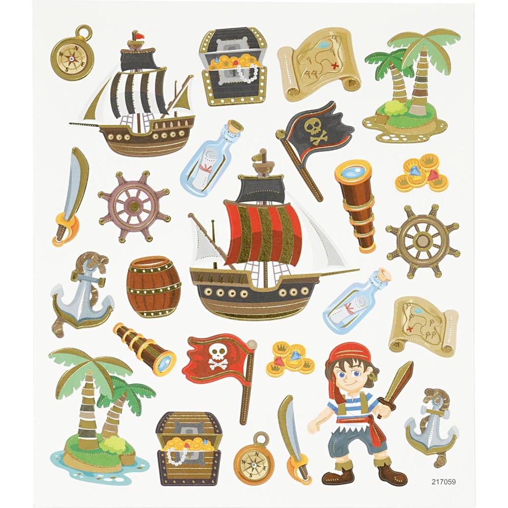 Pirat Klistermærkeark - 1 ark (15 x 16,5 cm) | Pirat Klistermærke - Temashop