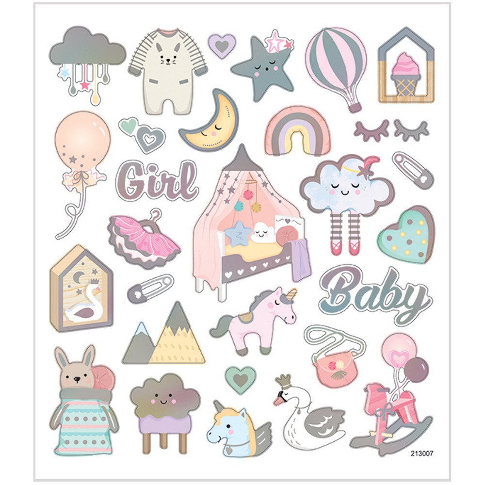 Baby Girl Klistermærker - 1 ark (16 x 15 cm) | Babyshower Klistermærke - Temashop