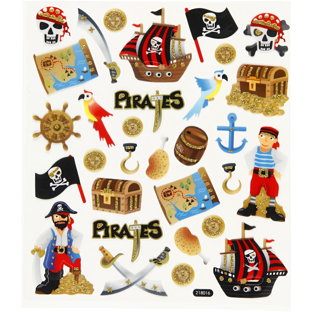 Pirat Klistermærker - 1 ark (15 x 16,5 cm) | Pirat Klistermærke - Temashop