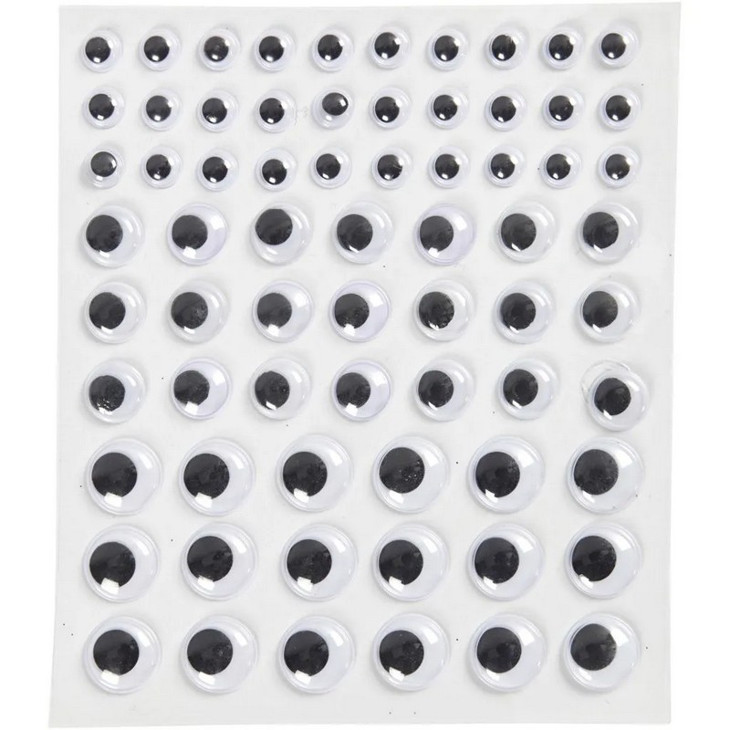 Selvklæbende Rulleøjne - 69 stk (8, 12 & 14 mm) - Temashop