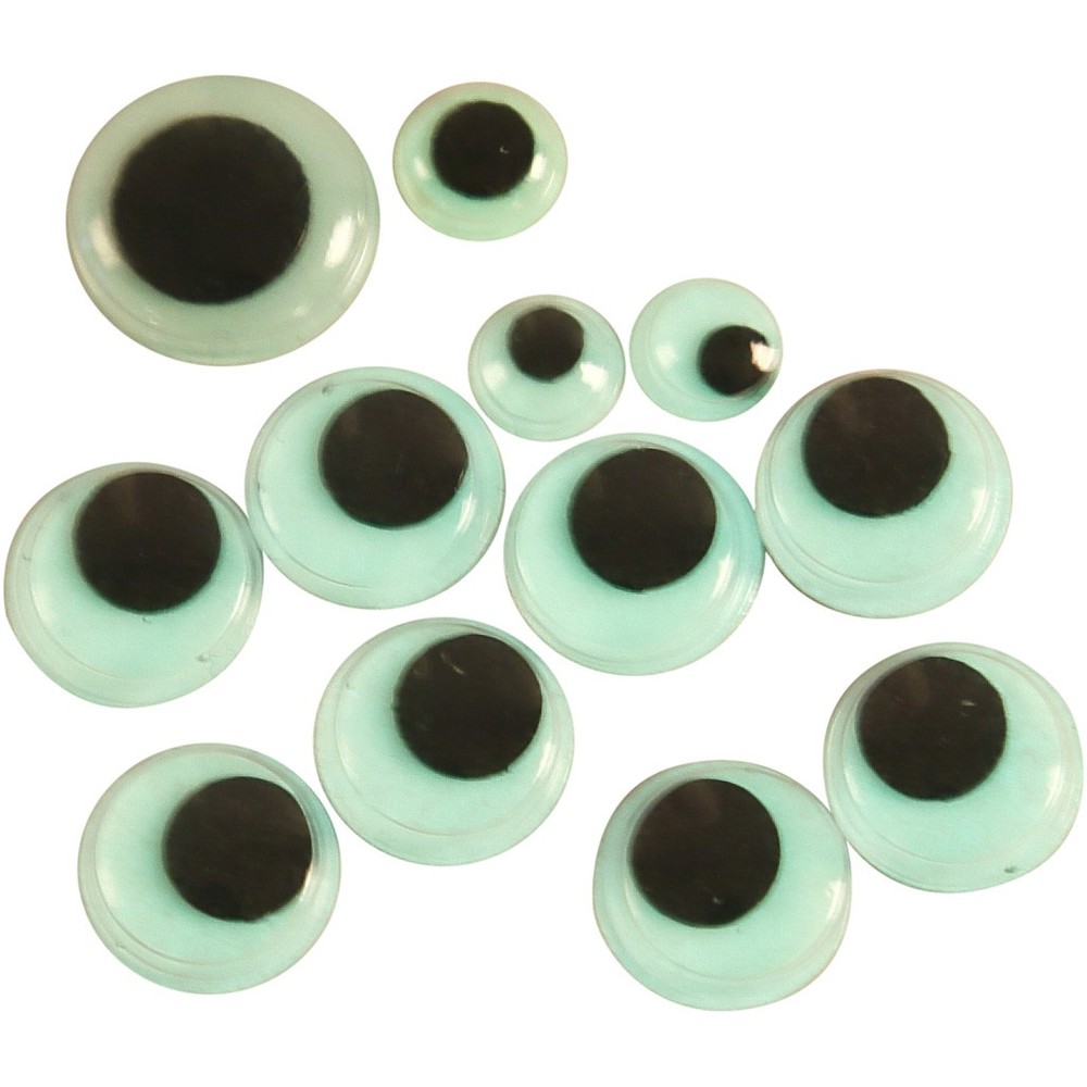 Selvklæbende Rulleøjne Mintgrøn/Sort - 300 stk (Ø 8-14 mm) | UV / Neon DIY tilbehør - Temashop