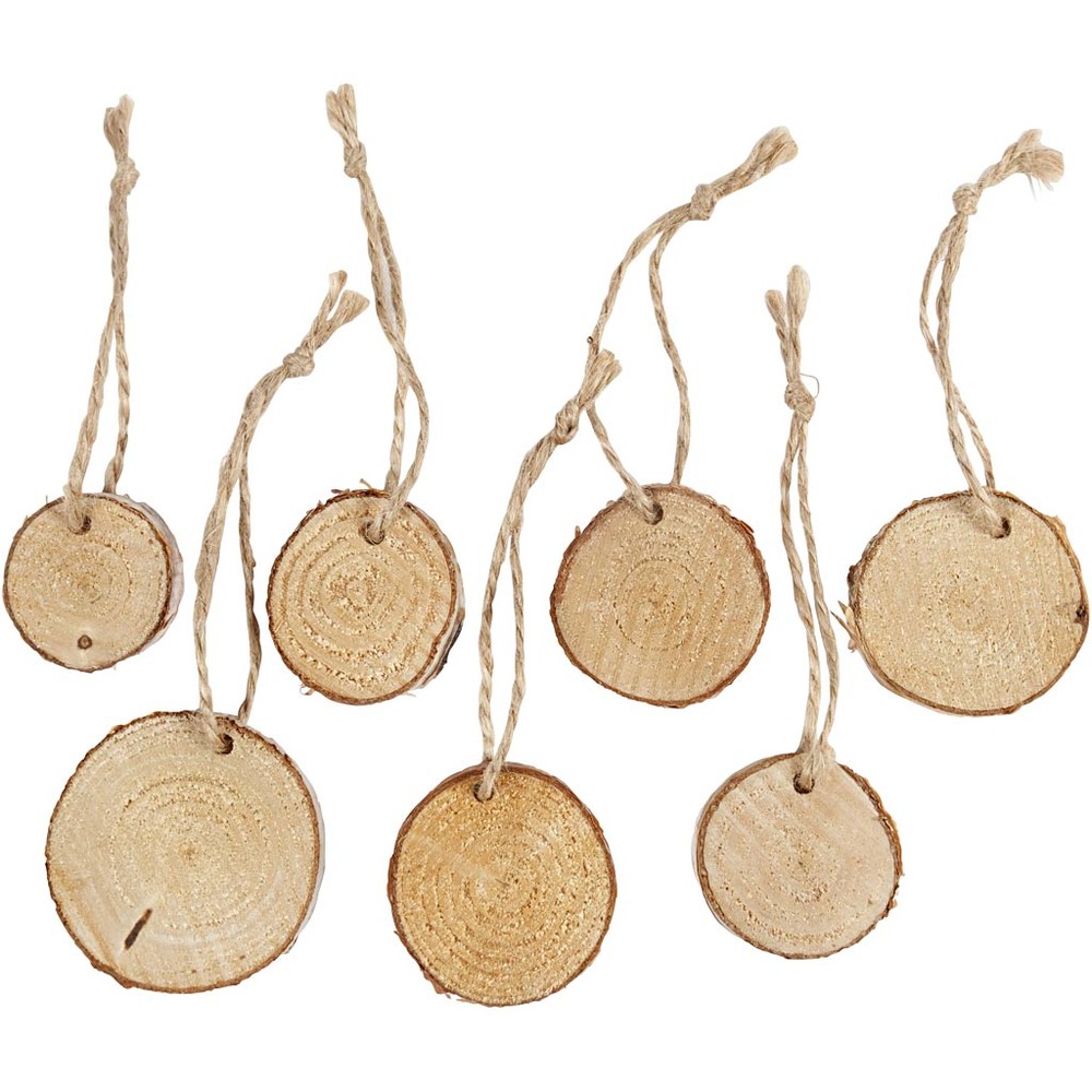 Træskiver På Snor Brun - 7 stk (Ø 35-45 x 7 mm) - Temashop