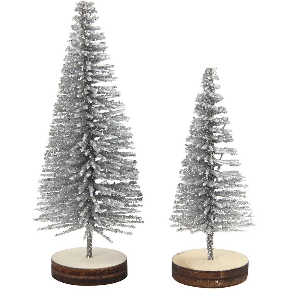 Mini Juletræer Sølv - 5 stk (40 & 60 mm) | Juletræ Julepynt - Temashop