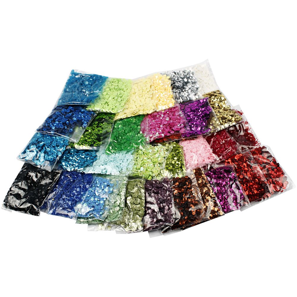 Pailletter Flere Farver - 32 stk (6 mm) - Temashop