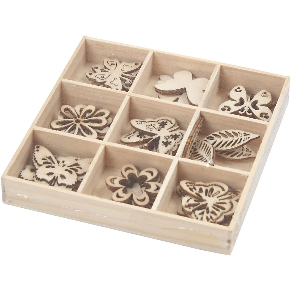 Sommerfugl Dekorationsfigurer Træ Beige - 45 stk (28 mm) | Sommerfugl Dekorationsfigurer - Temashop