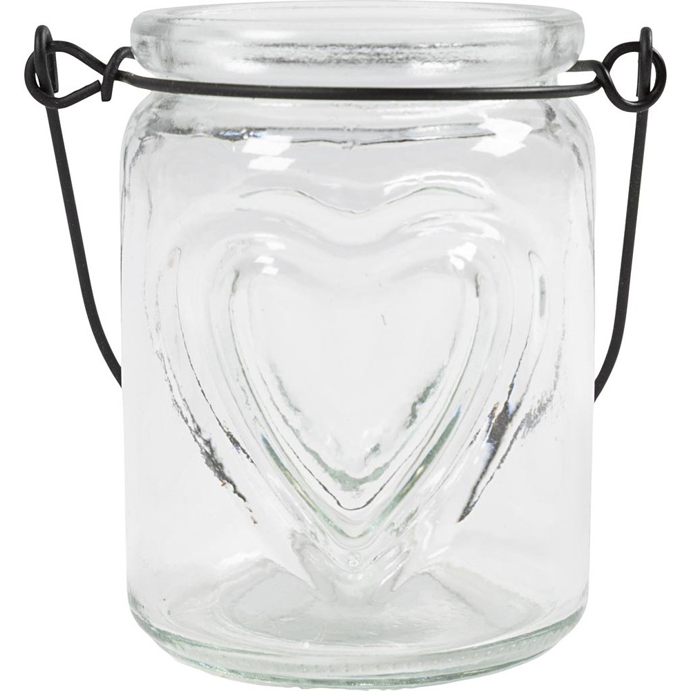 Glas Lanterner Med Hjerte Relief - 12 stk (9,5 x Ø 6,5-7 cm) | Kærlighed Lanterner - Temashop