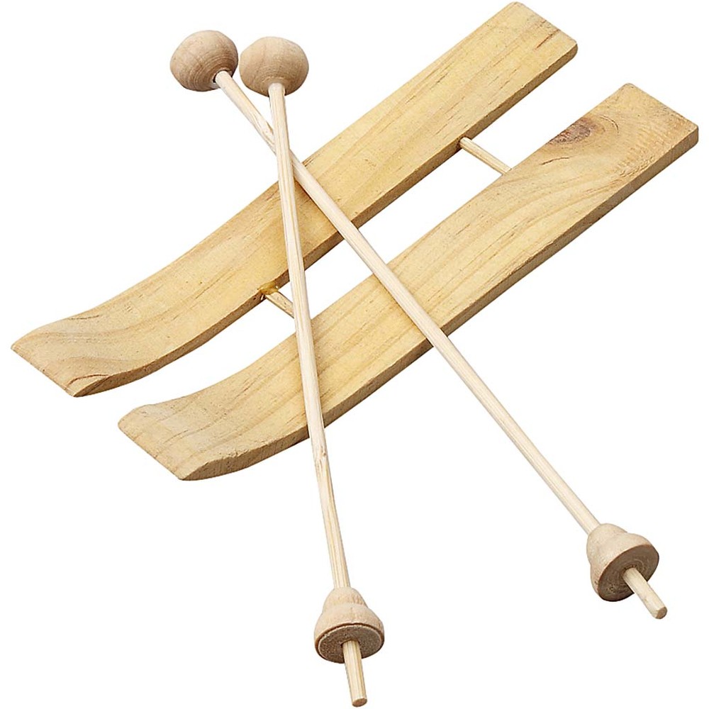 Træski Med Stave - 3 stk (11 x 3,8 cm) | Ski Julepynt - Temashop