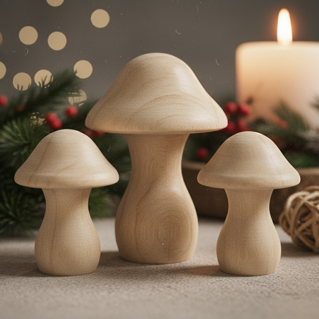 Paddehatte Massivt Træ - 3 stk (4,5 - 6,5 cm) | Skov Julepynt - Temashop