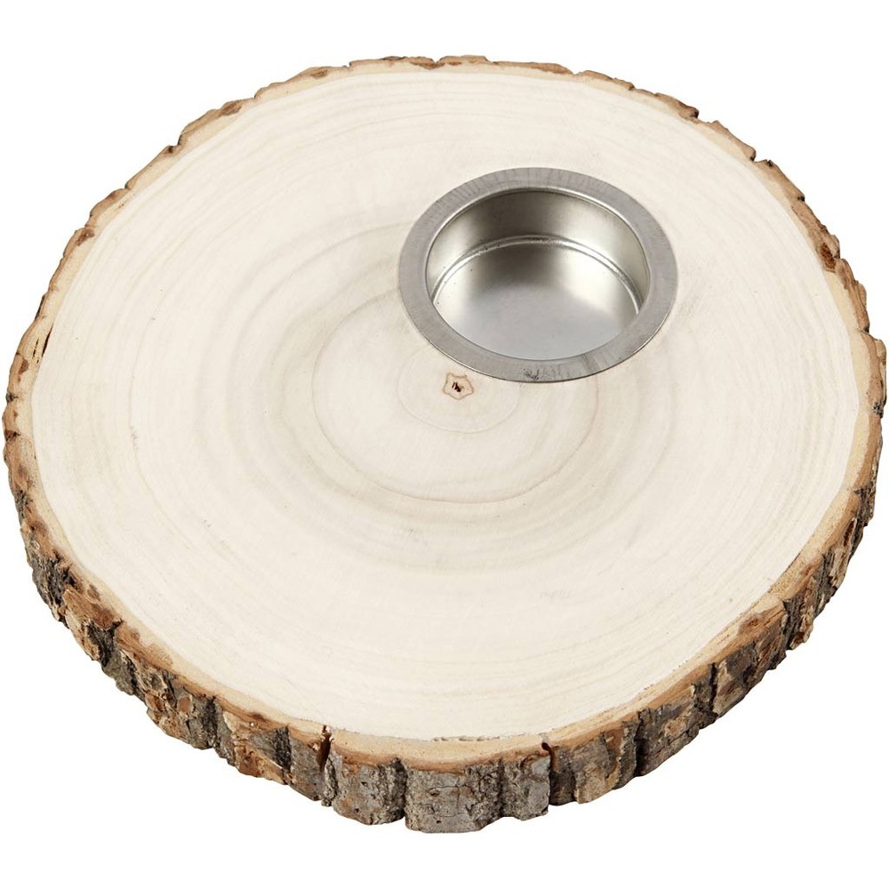 Træ Fyrfadsstage Brun - 1 stk (Ø 14-16 x 1,9 cm) | Natur tema Lys / lysestager - Temashop